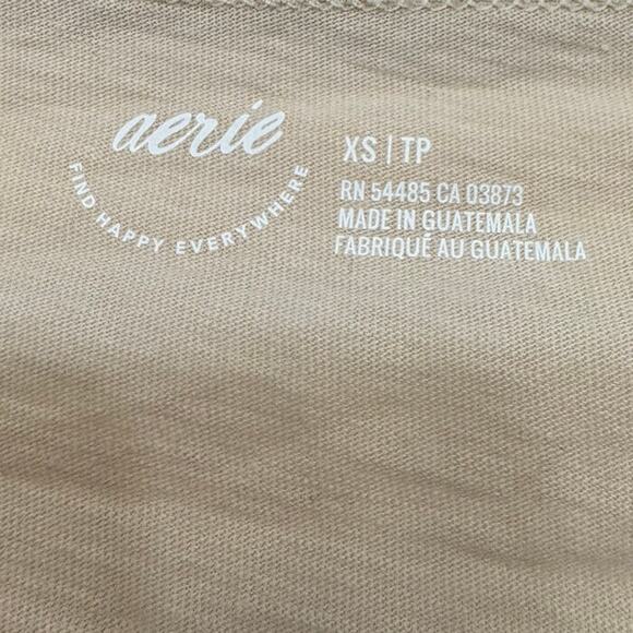 Aerie Beige Henley Pocket Tee XS Ruched Sleeves Slub Cotton Soft Lounge Oversize - Picture 3 of 7